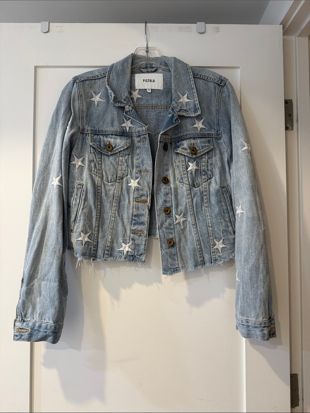 pistola Light Blue Denim Jacket with White Star Appliqués